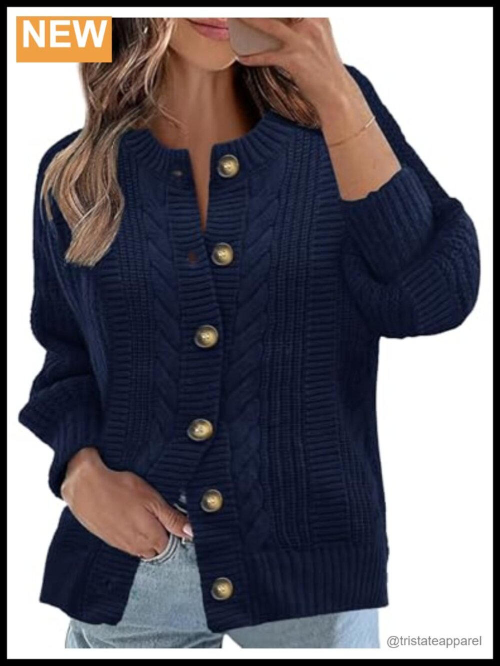 Women's Cable Knit Open Front Button Cardigan Long Sleeve Sweater
